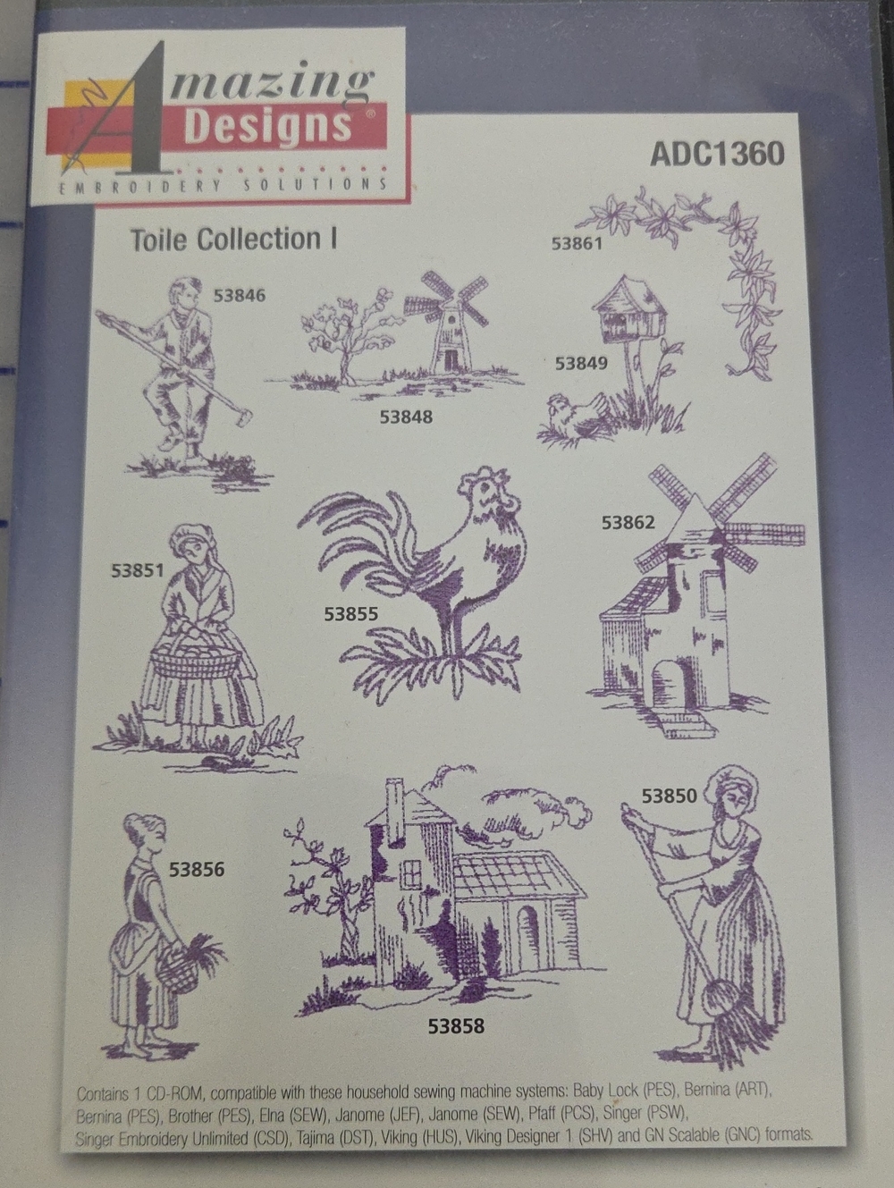 Toile Collection I Embroidery CD - Purple Toile Motifs